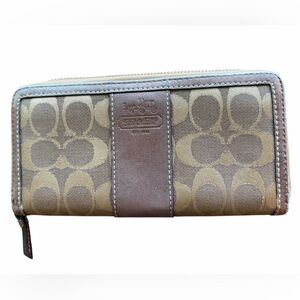 Coach Signature Tan and Brown Wallet